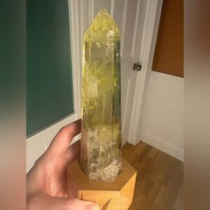 Citrine Crystal Tower on Wooden Base